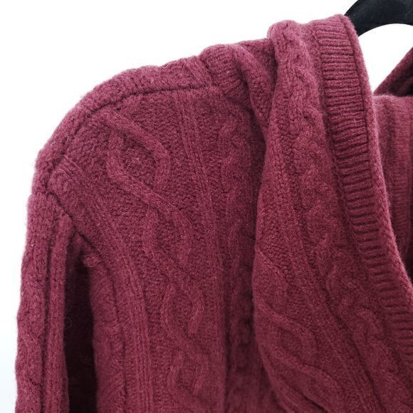 Y2K Eddie Bauer Lambswool-Blend Chunky Hooded Cardigan Sweater L Tall Red - Picture 7 of 16